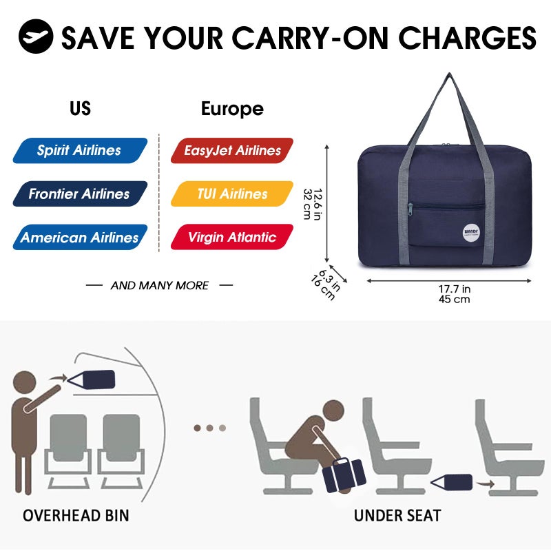 WANDF For Spirit Airlines Personal Item Bag 18x14x8 Travel Duffel Bag Underseat Foldable Carry-on Luggage for Womenï¼ˆF.-Blue+Redï¼‰ - Image 2